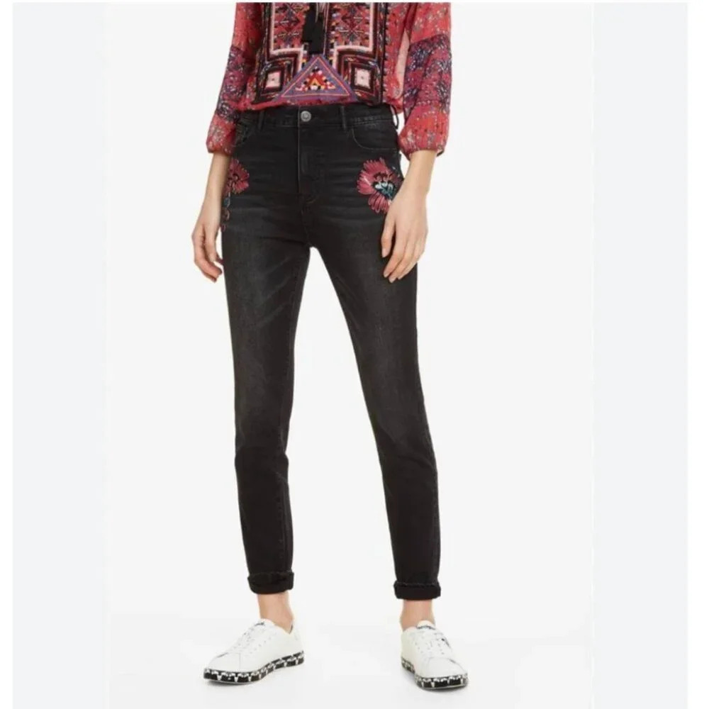 Desigual Farmer Atenas Floral Embroidery Skinny Jeans